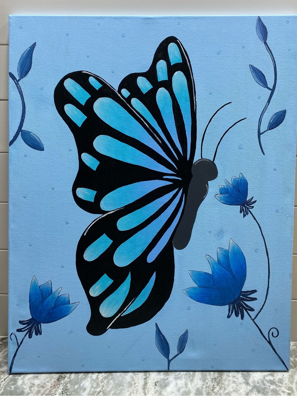Hand Crafted Blue and Black Butterfly Canvas